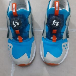 Puma Men  Blue, Gray and Orange Lace-Free Sneakers